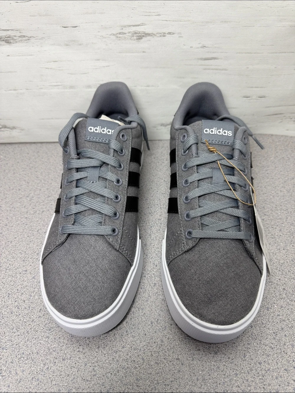 adidas Gray Low-Top Canvas Sneakers with Black Stripes